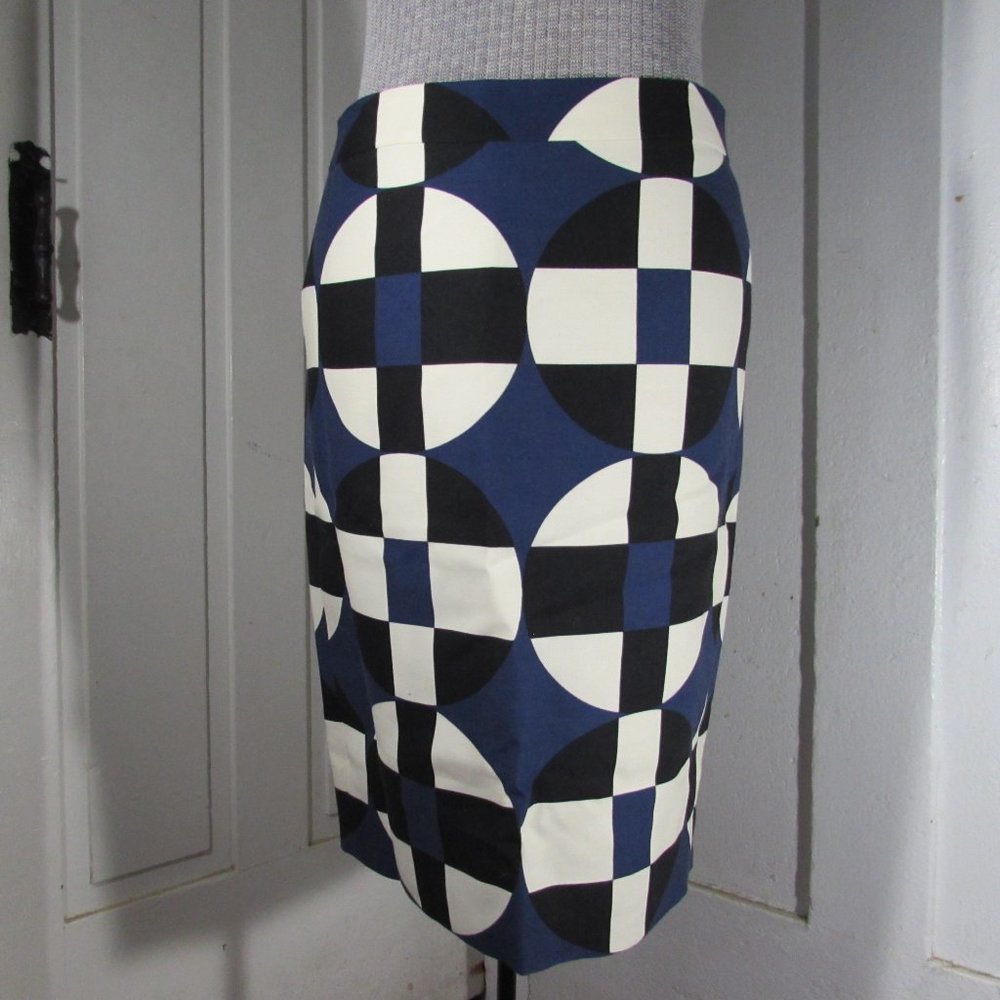 J. CREW Blue Black and White Geometric Mod Pencil Skirt